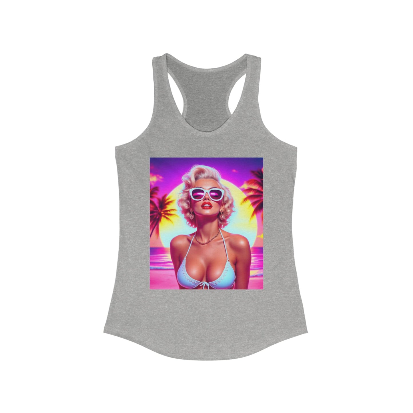 Retro Summer Vibes Racerback Tank Top, Beachwear, Vacation Shirt, Gift for Her, Festival Top, Tropical Graphic Tee