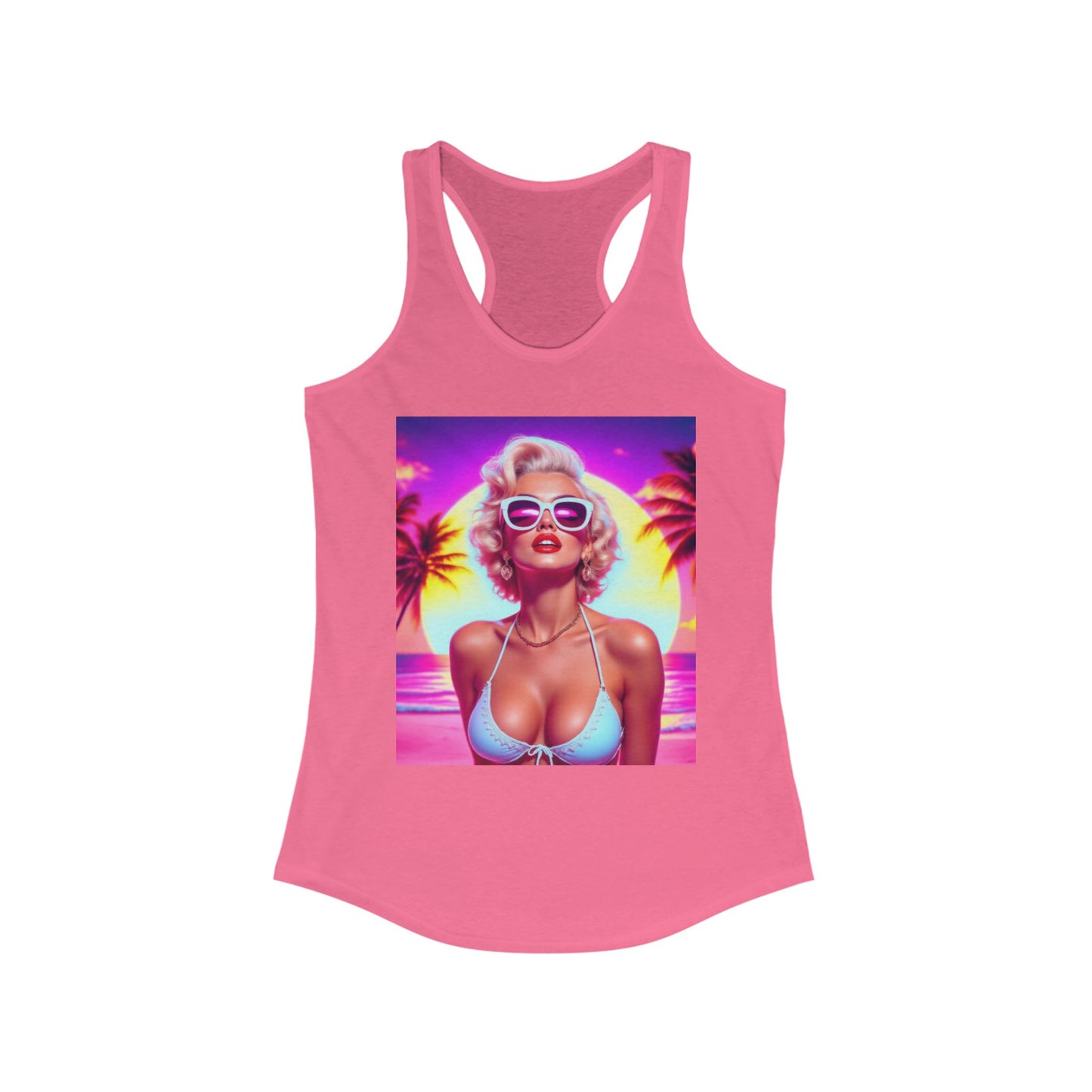 Retro Summer Vibes Racerback Tank Top, Beachwear, Vacation Shirt, Gift for Her, Festival Top, Tropical Graphic Tee