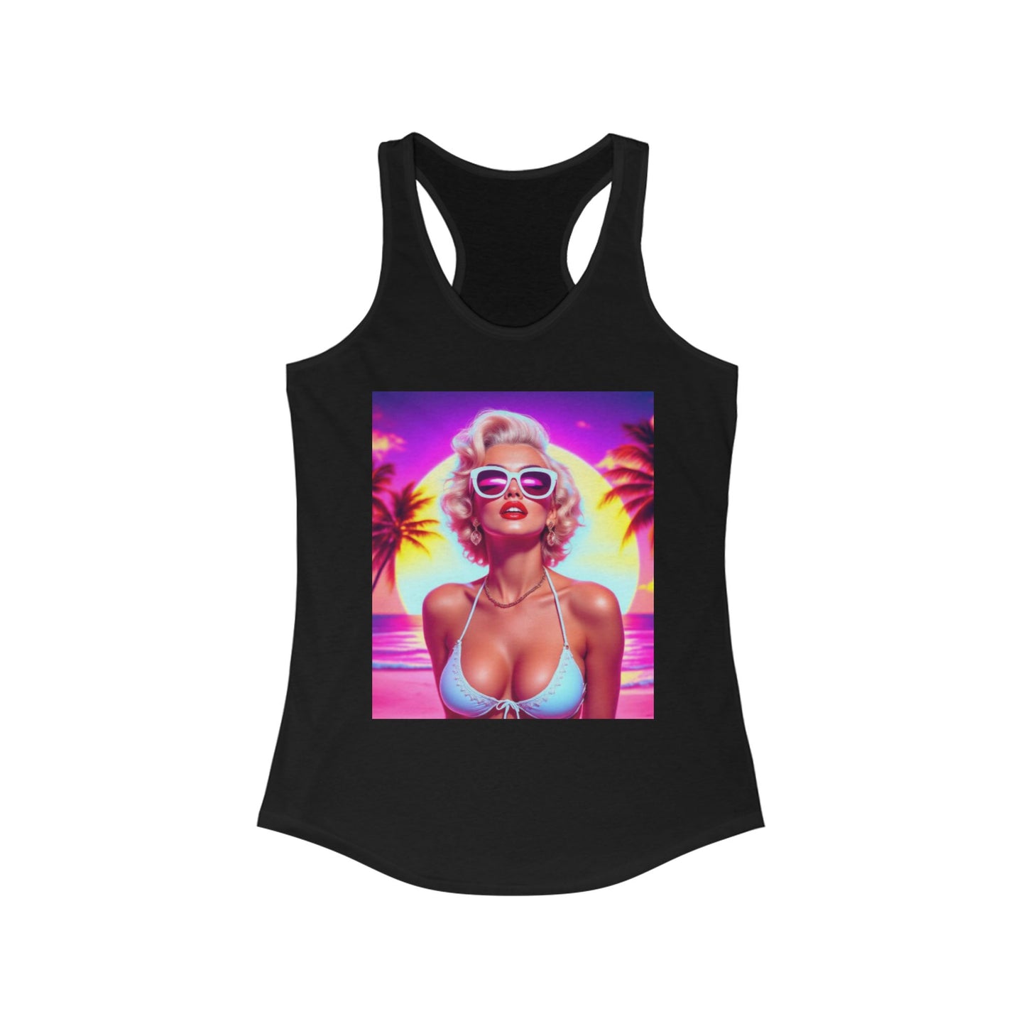 Retro Summer Vibes Racerback Tank Top, Beachwear, Vacation Shirt, Gift for Her, Festival Top, Tropical Graphic Tee