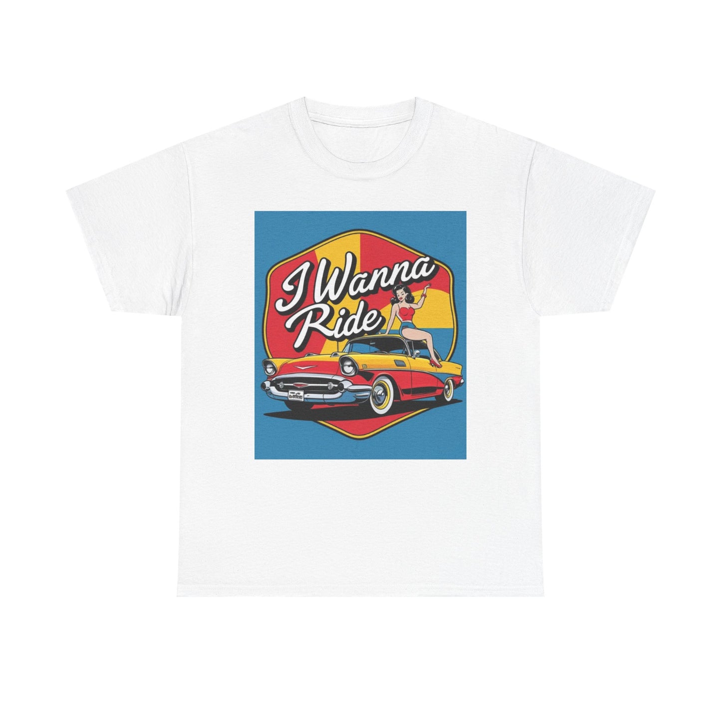Retro Car Lover Tee, Unisex Heavy Cotton Tee for Car Enthusiasts, I Wanna Ride Graphic Shirt, Casual Gift for Birthdays and Holidays