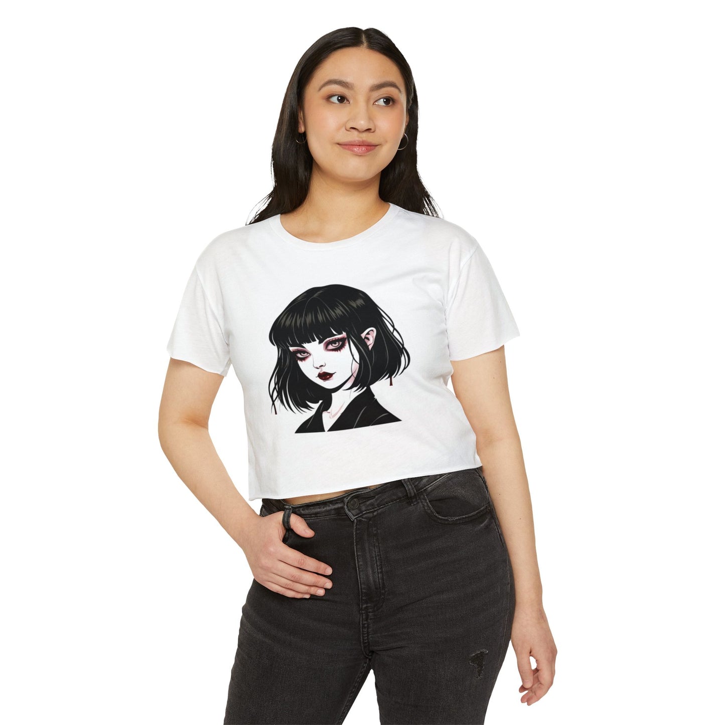 Gothic Art Crop Top, Women's Festival Tee, Alternative Fashion Top, Edgy Graphic Crop, Boho Summer Apparel, Music Festival Outfit