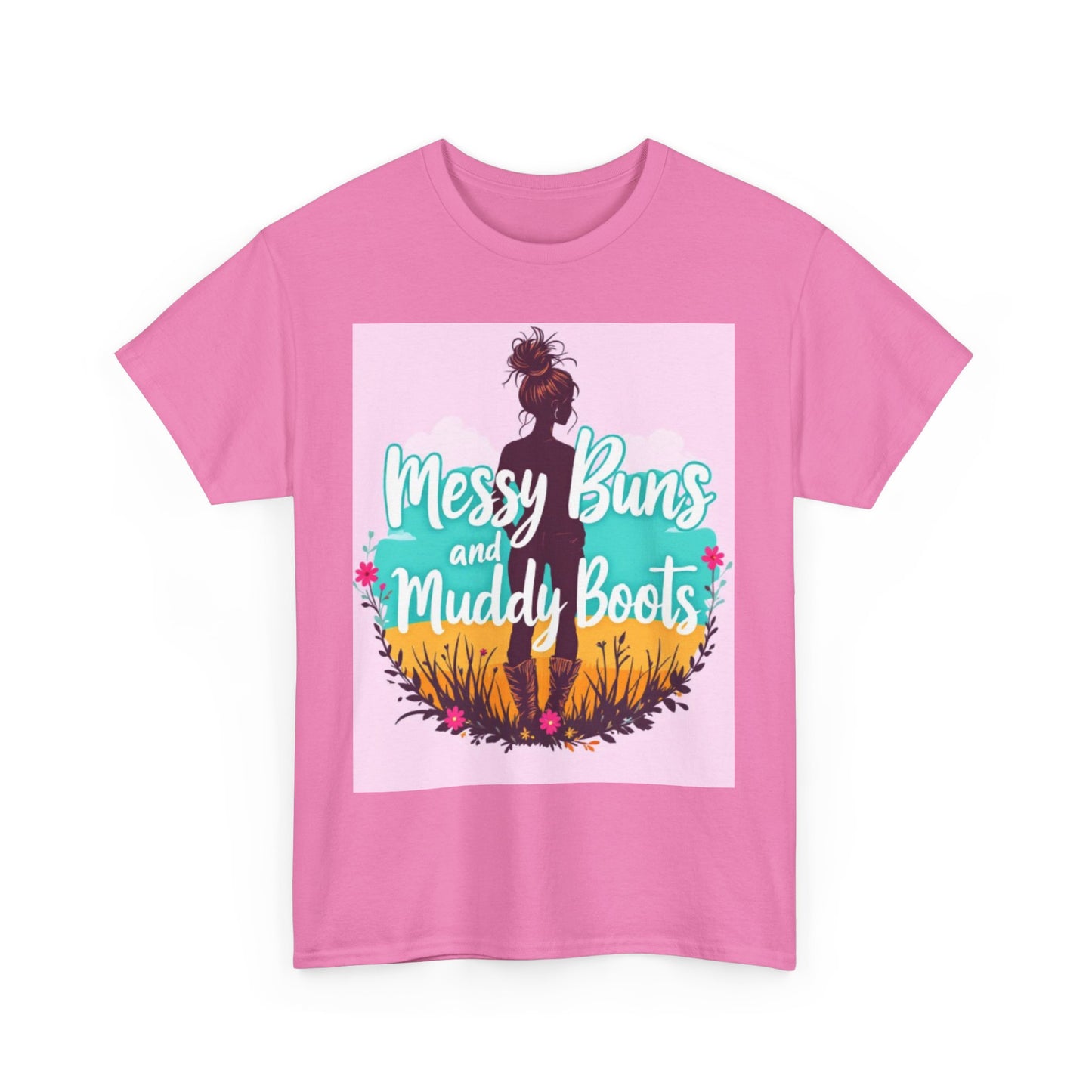 Messy Buns and Muddy Boots Tee, Casual T-Shirt for Nature Lovers, Outdoor Adventure Shirt, Gift for Moms and Friends, Summer Style Tee