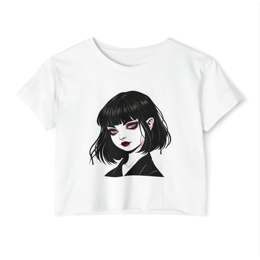 Gothic Art Crop Top, Women's Festival Tee, Alternative Fashion Top, Edgy Graphic Crop, Boho Summer Apparel, Music Festival Outfit