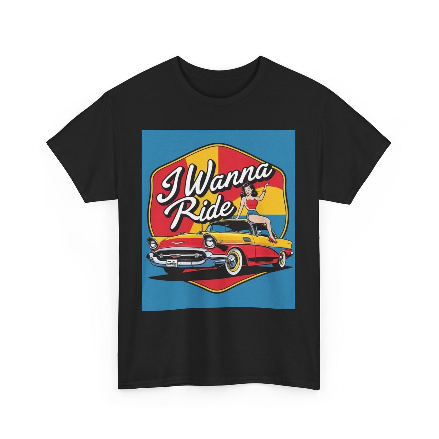 Retro Car Lover Tee, Unisex Heavy Cotton Tee for Car Enthusiasts, I Wanna Ride Graphic Shirt, Casual Gift for Birthdays and Holidays