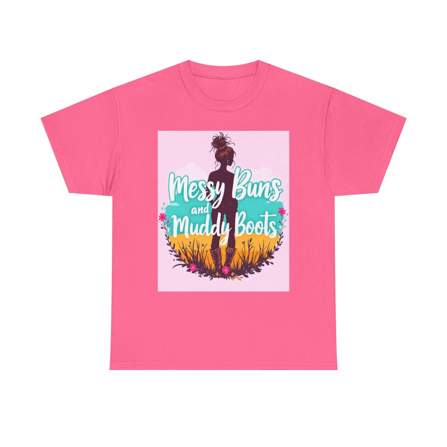 Messy Buns and Muddy Boots Tee, Casual T-Shirt for Nature Lovers, Outdoor Adventure Shirt, Gift for Moms and Friends, Summer Style Tee