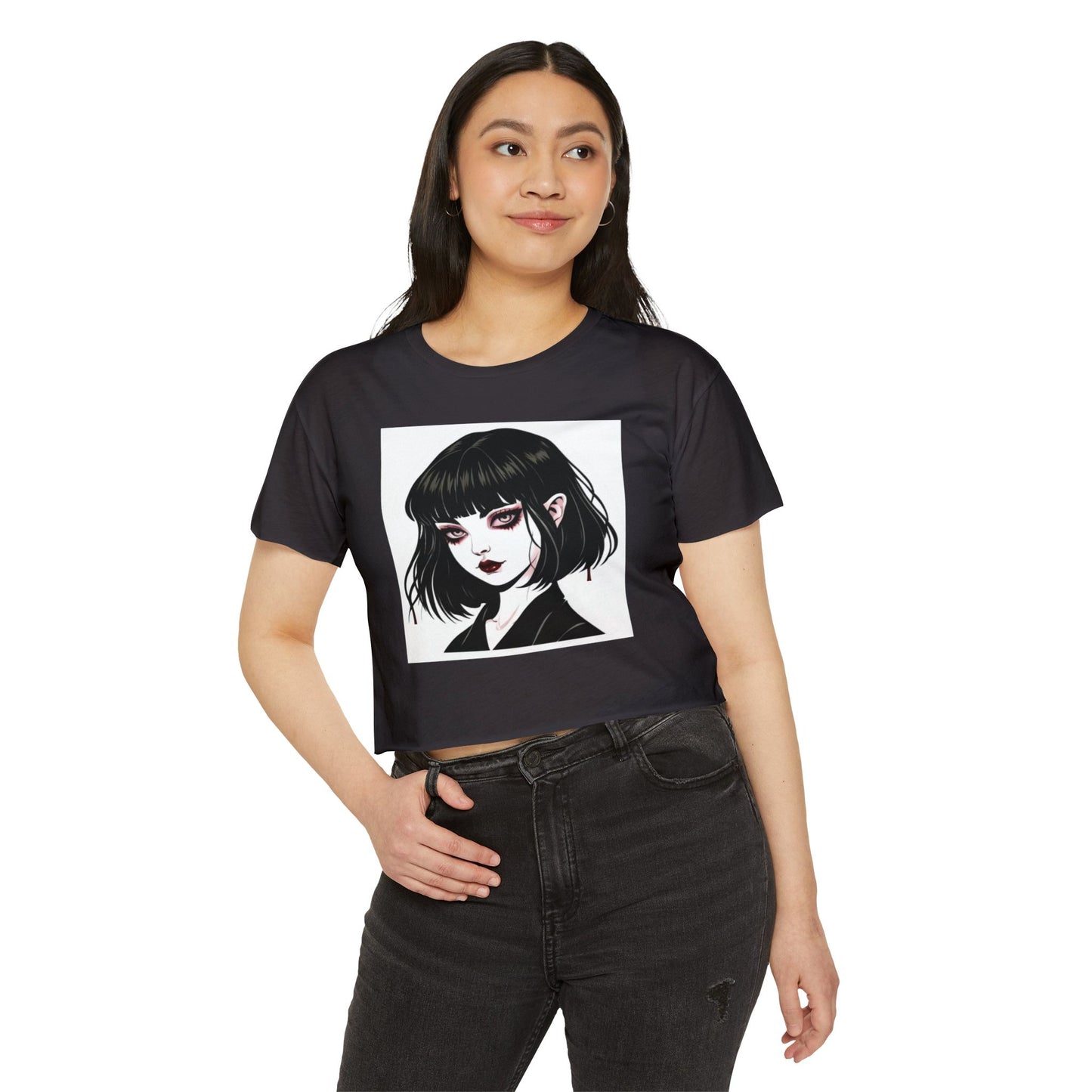 Gothic Art Crop Top, Women's Festival Tee, Alternative Fashion Top, Edgy Graphic Crop, Boho Summer Apparel, Music Festival Outfit