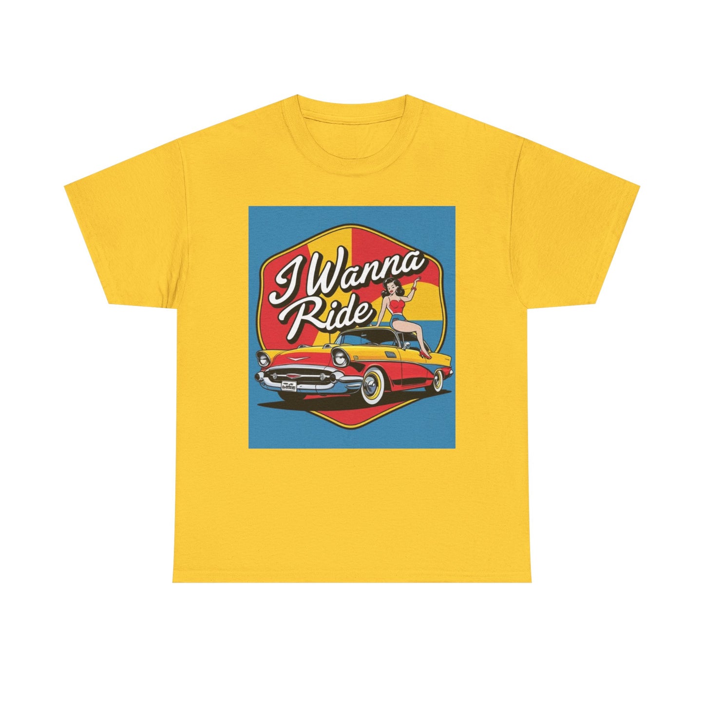 Retro Car Lover Tee, Unisex Heavy Cotton Tee for Car Enthusiasts, I Wanna Ride Graphic Shirt, Casual Gift for Birthdays and Holidays