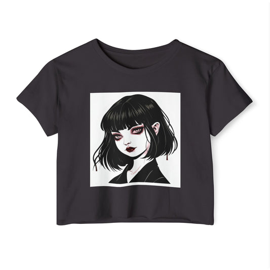Gothic Art Crop Top, Women's Festival Tee, Alternative Fashion Top, Edgy Graphic Crop, Boho Summer Apparel, Music Festival Outfit