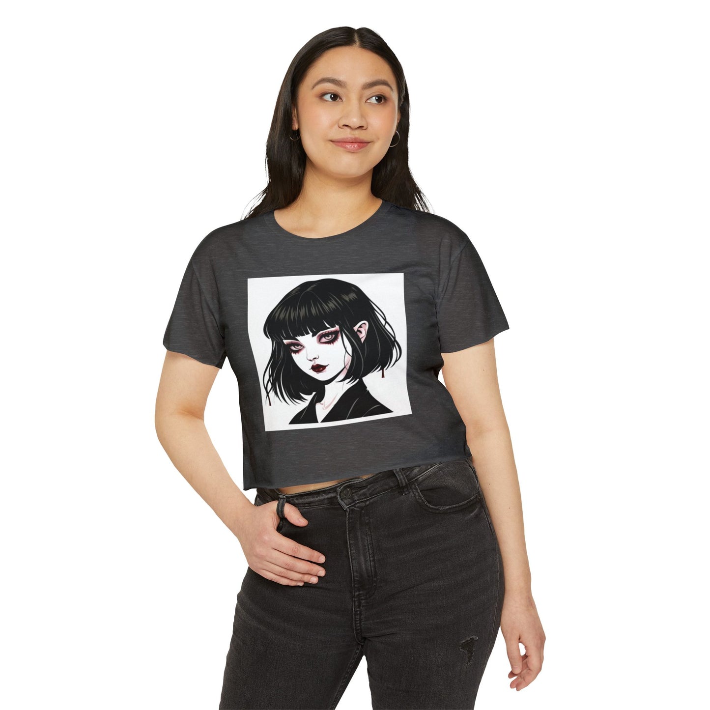 Gothic Art Crop Top, Women's Festival Tee, Alternative Fashion Top, Edgy Graphic Crop, Boho Summer Apparel, Music Festival Outfit