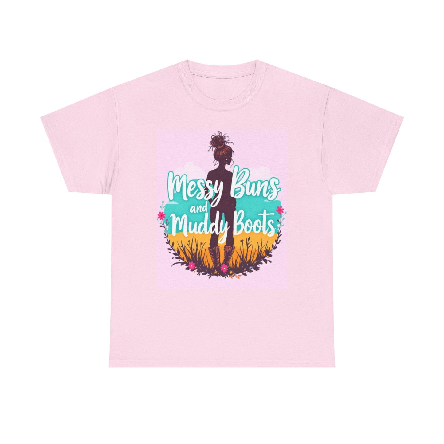 Messy Buns and Muddy Boots Tee, Casual T-Shirt for Nature Lovers, Outdoor Adventure Shirt, Gift for Moms and Friends, Summer Style Tee