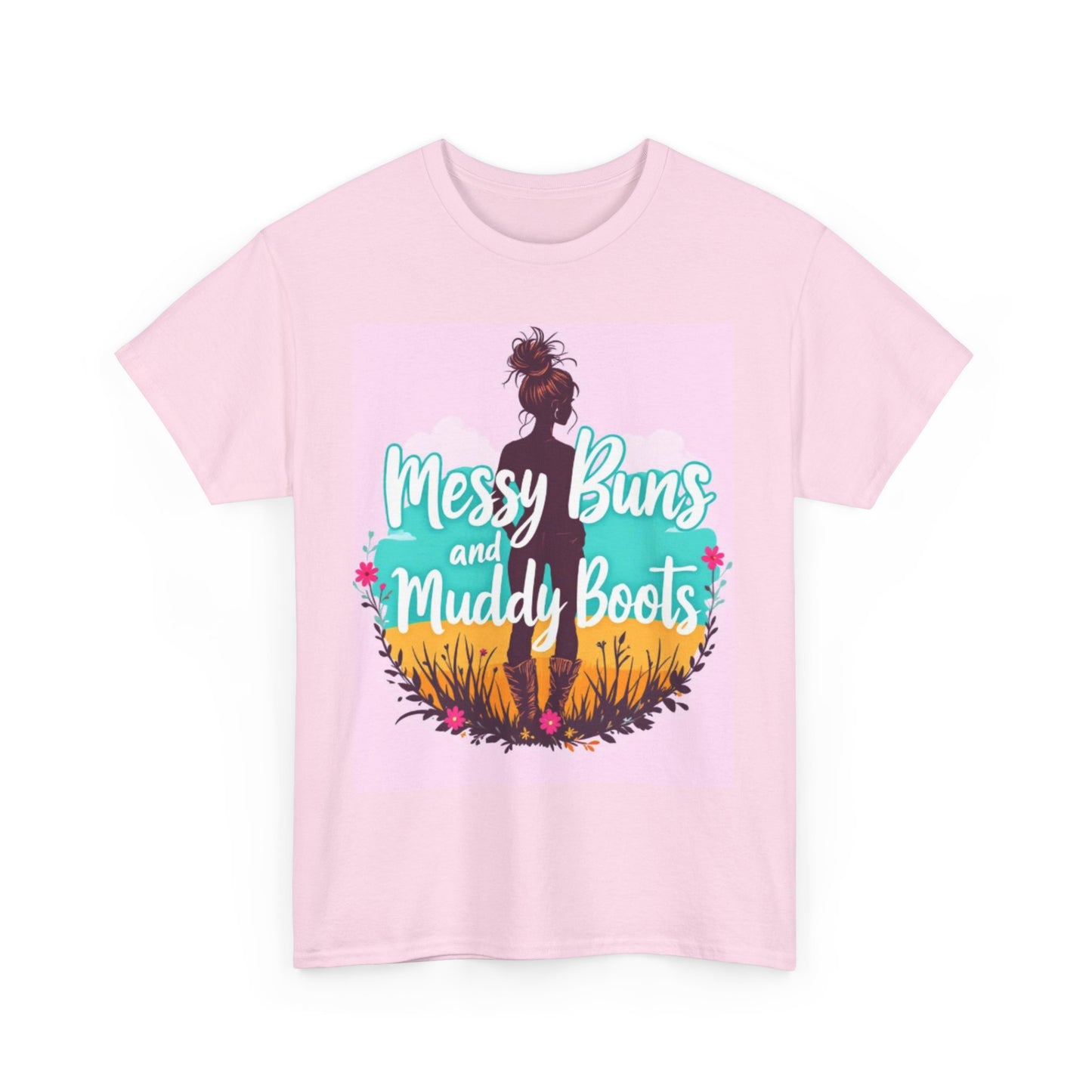Messy Buns and Muddy Boots Tee, Casual T-Shirt for Nature Lovers, Outdoor Adventure Shirt, Gift for Moms and Friends, Summer Style Tee