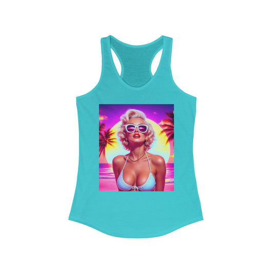 Retro Summer Vibes Racerback Tank Top, Beachwear, Vacation Shirt, Gift for Her, Festival Top, Tropical Graphic Tee