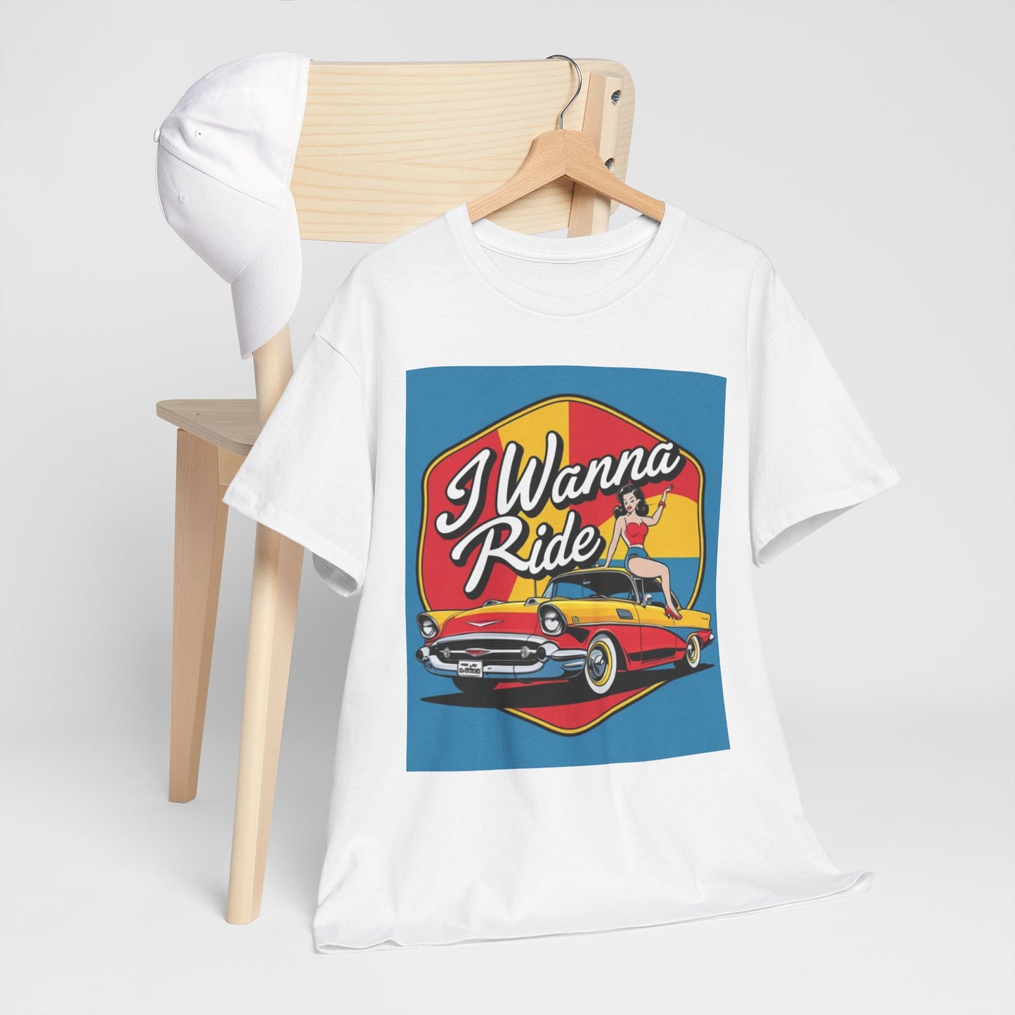 Retro Car Lover Tee, Unisex Heavy Cotton Tee for Car Enthusiasts, I Wanna Ride Graphic Shirt, Casual Gift for Birthdays and Holidays