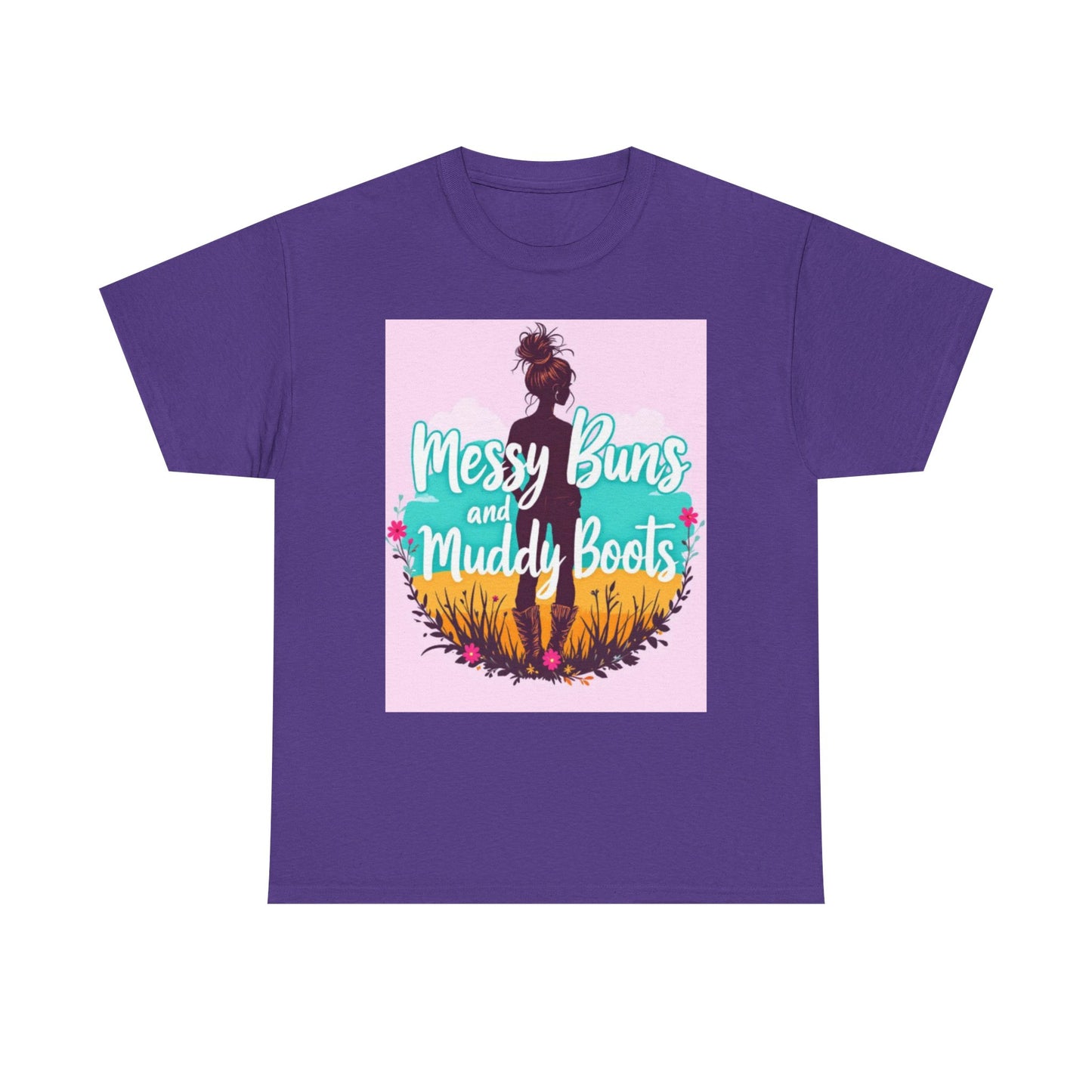 Messy Buns and Muddy Boots Tee, Casual T-Shirt for Nature Lovers, Outdoor Adventure Shirt, Gift for Moms and Friends, Summer Style Tee