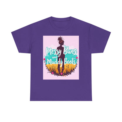 Messy Buns and Muddy Boots Tee, Casual T-Shirt for Nature Lovers, Outdoor Adventure Shirt, Gift for Moms and Friends, Summer Style Tee