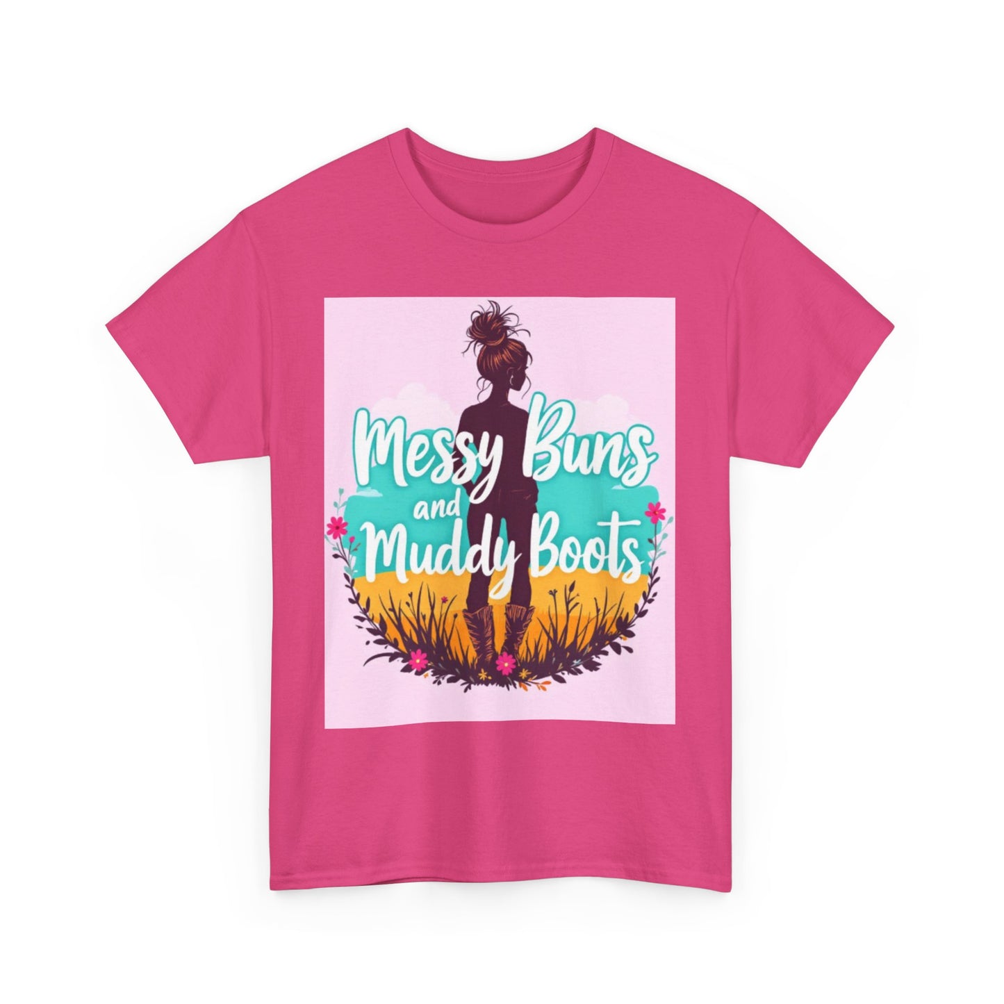Messy Buns and Muddy Boots Tee, Casual T-Shirt for Nature Lovers, Outdoor Adventure Shirt, Gift for Moms and Friends, Summer Style Tee