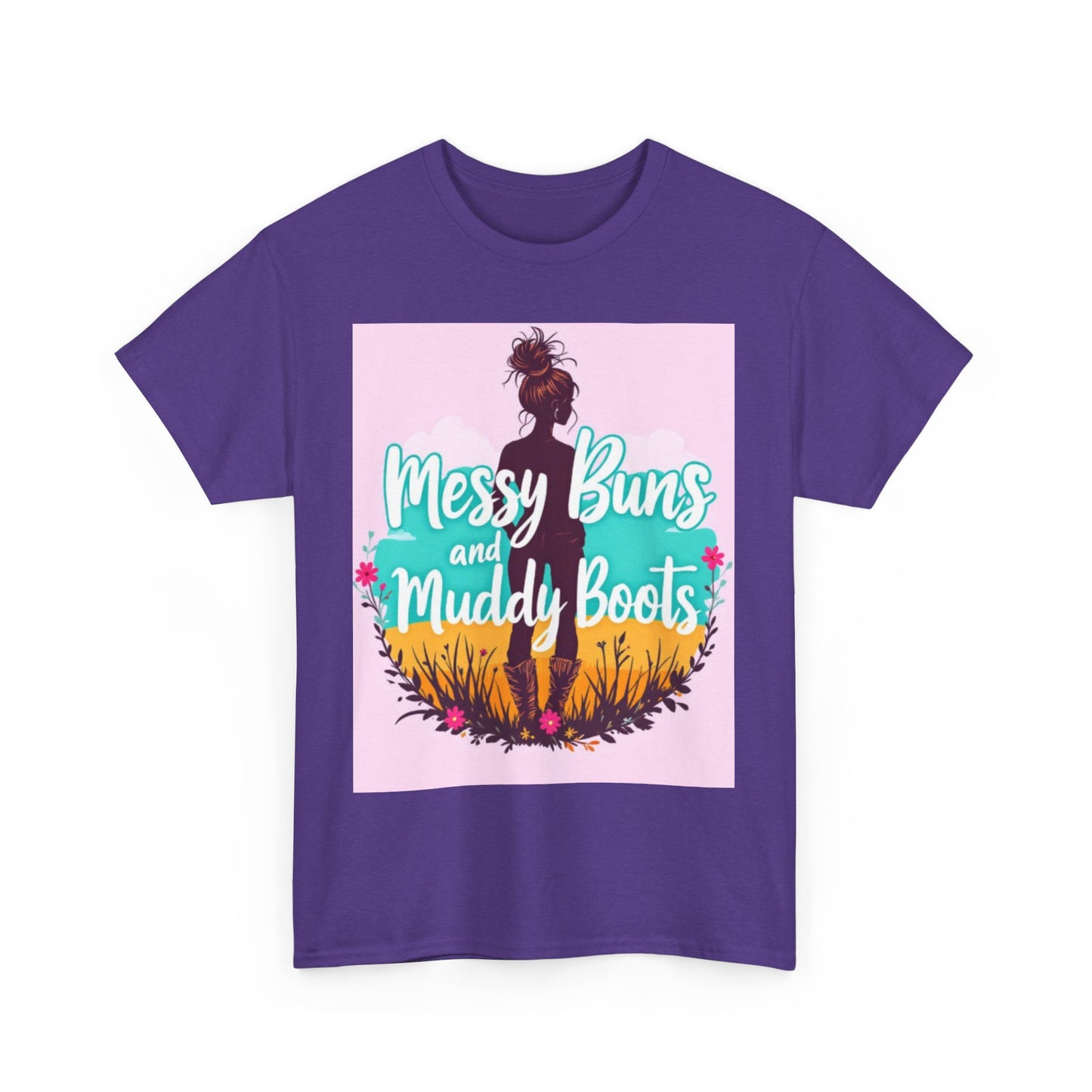 Messy Buns and Muddy Boots Tee, Casual T-Shirt for Nature Lovers, Outdoor Adventure Shirt, Gift for Moms and Friends, Summer Style Tee