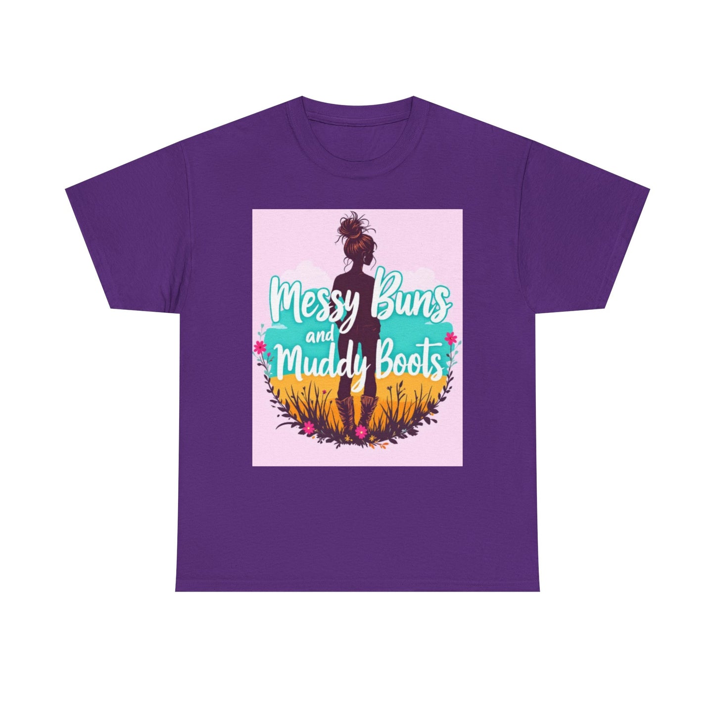 Messy Buns and Muddy Boots Tee, Casual T-Shirt for Nature Lovers, Outdoor Adventure Shirt, Gift for Moms and Friends, Summer Style Tee