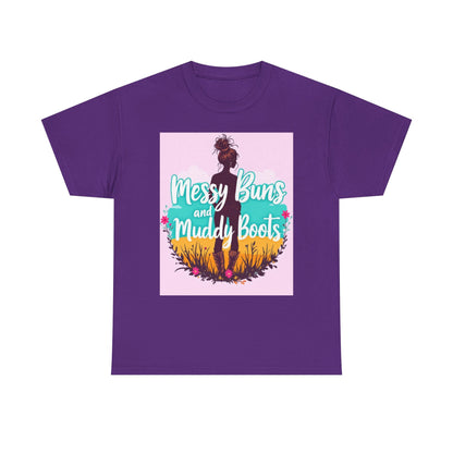 Messy Buns and Muddy Boots Tee, Casual T-Shirt for Nature Lovers, Outdoor Adventure Shirt, Gift for Moms and Friends, Summer Style Tee