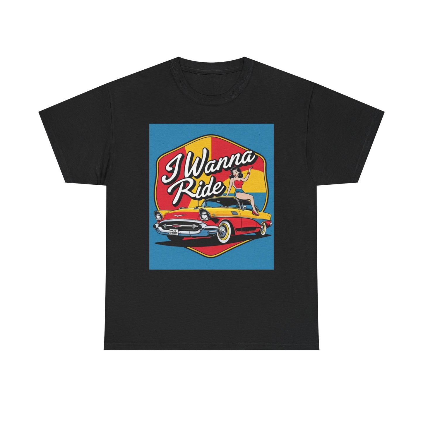 Retro Car Lover Tee, Unisex Heavy Cotton Tee for Car Enthusiasts, I Wanna Ride Graphic Shirt, Casual Gift for Birthdays and Holidays