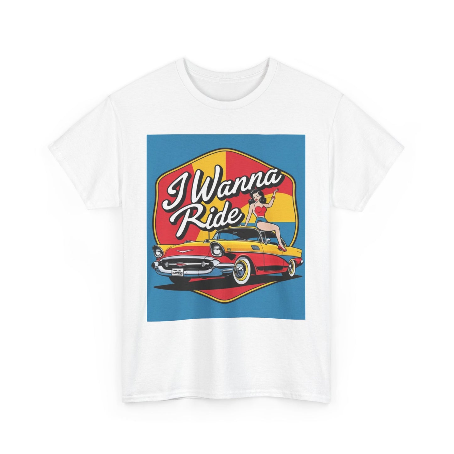 Retro Car Lover Tee, Unisex Heavy Cotton Tee for Car Enthusiasts, I Wanna Ride Graphic Shirt, Casual Gift for Birthdays and Holidays