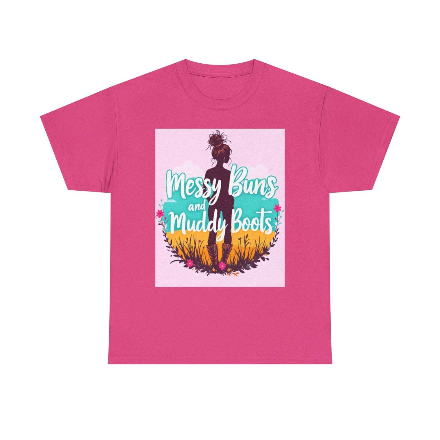 Messy Buns and Muddy Boots Tee, Casual T-Shirt for Nature Lovers, Outdoor Adventure Shirt, Gift for Moms and Friends, Summer Style Tee
