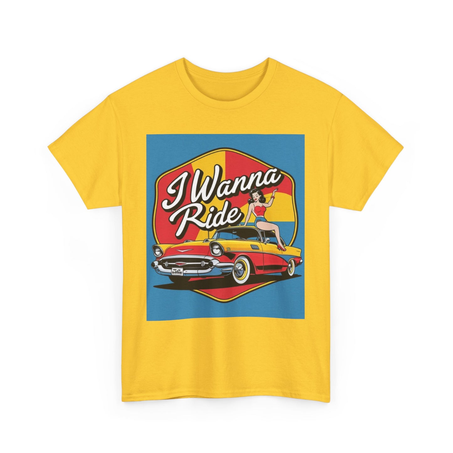Retro Car Lover Tee, Unisex Heavy Cotton Tee for Car Enthusiasts, I Wanna Ride Graphic Shirt, Casual Gift for Birthdays and Holidays